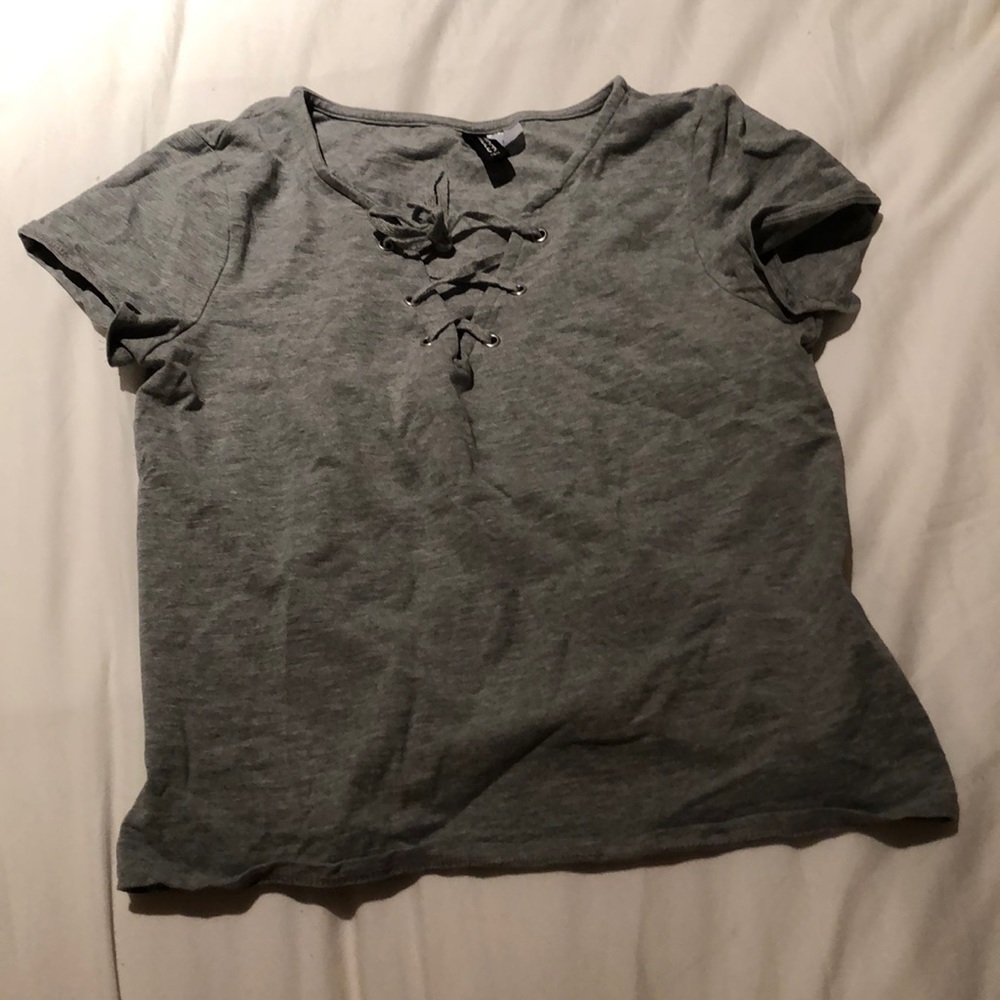 Gray tied shirt